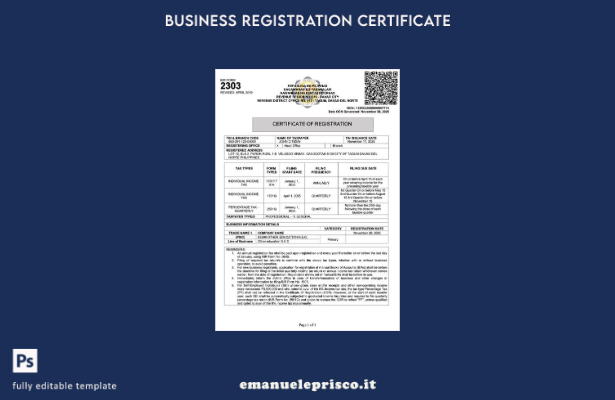 certificato di registrazione Filippine stile verificato Modello Word e PDF, mo 1